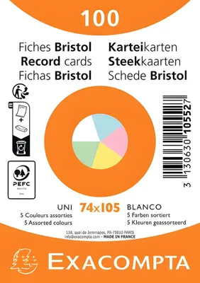 Produktbild von EXACOMPTA Karteikarten DIN A7 blanko farbig sortiert 100 Karteikarten
