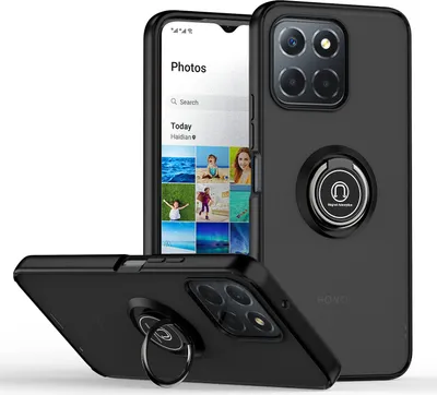Produktbild von Honor X8 5G Hülle, Ring Halter Ständer Matte Transluzent TPU Rahmen Stoßfest Schutzhülle für Honor X8 5G Schwarz