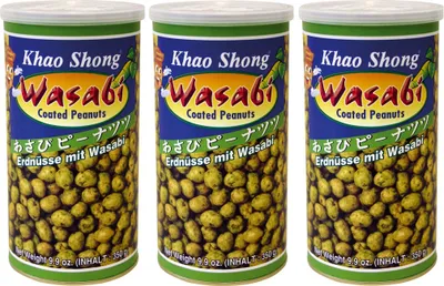 Produktbild von [ 3x 350g ] KHAO SHONG Erdnüsse mit Wasabi überzogen / Wasabi coated Peanuts