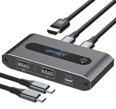Obrázek produktu pro USB-C KVM přepínač pro 2 počítače, 1 monitor, podpora HDMI, rozlišení 4K, 60 Hz