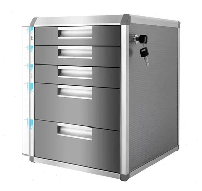 Produktbild von Aluminium Dokumentenorganizer - Schreibtisch Aktenschrank - 5 Schubladen mit Schloss - 35×31,5×40,5 cm - Traglast 10 kg - Für Büro und Zuhause - Grau