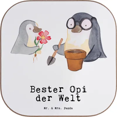 Produktbild von Mr. & Mrs. Panda Tassen Untersetzer Pinguin Bester Opi der Welt - Weiß - Geschenk, gläseruntersetzer, Coaster, Tischuntersetzer, Großvater, Geburtstag, Geschenkidee