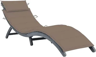 Imagen del producto de Tumbona de madera de acacia, plegable, con cojín gris, para jardín