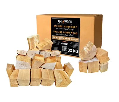 Image de PINI Bois de fumage, bois pour fumoir, bois pour barbecue, bois pour BBQ, morceaux de bois de hêtre SANS ÉCORCE, 30 kg, pour fumoir et barbecue