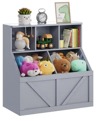 Immagine prodotto di Mensole a gradini per bambini con contenitore per giocattoli – Scaffale per libri per la cameretta (grigio)