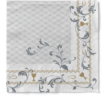 Produktbild von Sovie HORECA Serviette Taufe in Silber-Gold aus Tissue 33 x 33 cm, 3-lagig, 100 Stück