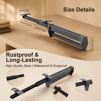Produktbild von Ausziehbare Hosenhalterung - Teleskopische Kleiderstange - Verstellbar 47–57 cm - Belastbar für Hosen, Mäntel und Kleidung - Schwarz