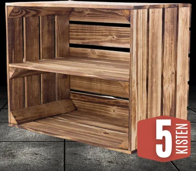 Produktbild von 5 geflammte Holzkisten mit Regalbrett / NEU / Obstkiste 50x40x30 cm / für Deko, Schuhe usw