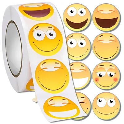Produktbild von Motivationssticker Belohnungssticker Kinder Aufkleber Emojis Smileys selbstklebend Rolle 500 Stück 2,5 cm