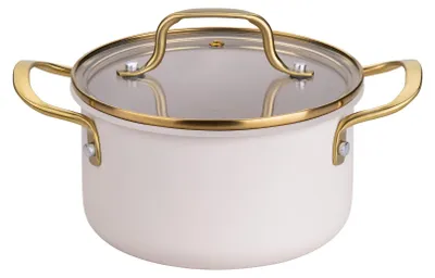 Image de Casserole Fackelmann x Pamela Reif Signature avec couvercle, diamètre 16 cm, en aluminium, avec revêtement en céramique, couleur beige pastel