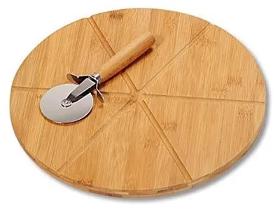 Immagine prodotto di Pizzateller in bambù - Tagliapizza - Diametro 32 cm - Spessore 1,5 cm - Ideale per professionisti - Pratiche scanalature per il taglio
