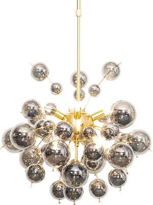 Produktbild von QAZQA - Art Deco Design Hängelampe I Pendellampe I Pendelleuchte Messing mit Rauchglas 8 Lichter - Explode I Wohnzimmer I Schlafzimmer - Stahl Rund - LED geeignet G9