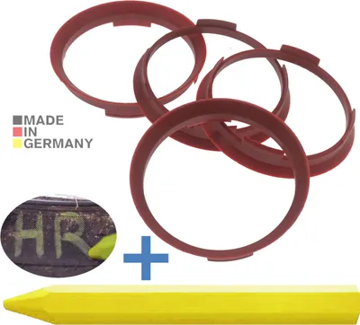 Produktbild von 4X Zentrierringe 70,4 x 66,1 mm Rot Felgen Ringe + 1x Reifen Kreide Fett Stift