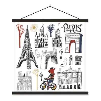 Produktbild von MuchoWow® Textilposter Paris - Eiffelturm - Zeichnung 60x60 cm mit schwarzem Rahmen - Posteraufhänger