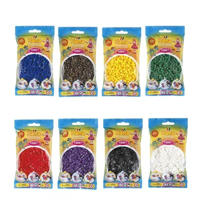 Produktbild von HAMA Bügelperlen Set midi 1000 Perlen Blau Braun Gelb Grün Lila Rot Schwarz Weiß