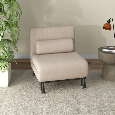 Zdjęcie produktu dla HOMCOM 3 w 1 rozkładana sofa z funkcją spania, regulowana poduszka oparcia, łóżko gościnne o nośności do 150 kg, fotel relaksacyjny, składany fotel do salonu, sypialni, 75 x 70 x 75 cm, beżowy