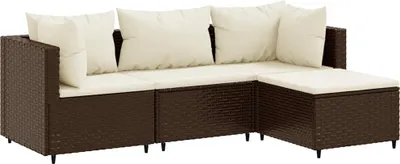 Produktbild von vidaXL 4-tlg. Garten-Lounge-Set mit Kissen Braun Poly Rattan