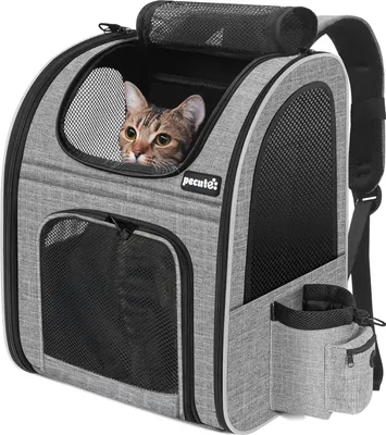 Productafbeelding van Rugzak voor honden en katten - ademend met mesh ramen - voor huisdieren tot 6 kg - grijs