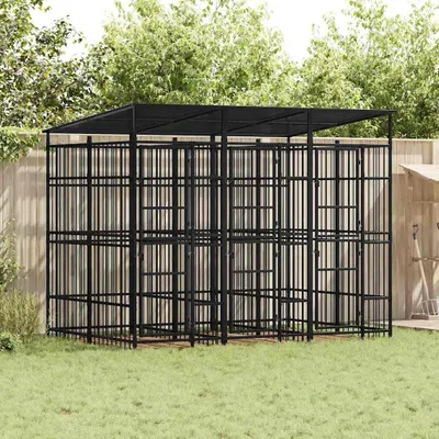 Image de vidaXL Enclos extérieur pour chiens avec toit Acier 5,53 m