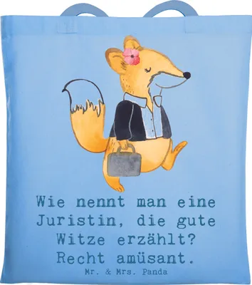Produktbild von Mr. & Mrs. Panda Jutebeutel Juristin Humor - Sky Blue - Geschenk, Berufsalltag, Rechtsanwalt, Tasche, Tote Bag, Jura, Shopping, Beruf, Beutel, Laptoptasche, juristischer