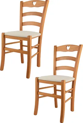 Immagine prodotto di t m c s Tommychairs - Set di 2 sedie CUORE per cucina e sala da pranzo, struttura robusta in legno di faggio laccato nel colore miele e sedile imbottito rivestito in tessuto nel colore avorio