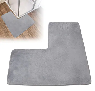 Zdjęcie produktu dla Mata pod prysznic w kształcie litery L, wykonana z materiału typu "chenille", antypoślizgowa, o wymiarach 60x60 cm, idealna do kabin prysznicowych w narożnikach