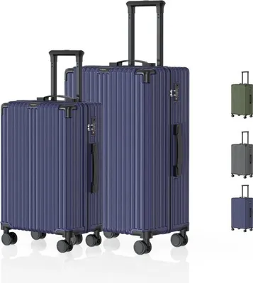 Immagine prodotto di Voyagoux® - Set di valigie da viaggio S/M - Valigia - 2 pezzi - Valigia da viaggio con ruote - Blu scuro - Chiusura TSA