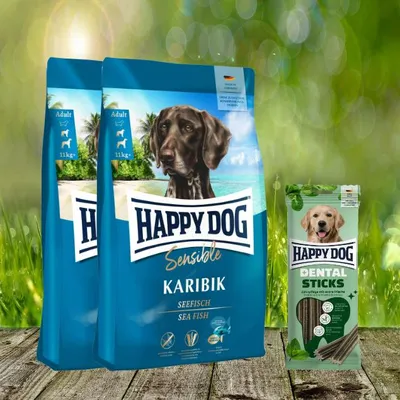 Produktbild von Happy Dog Supreme Karibik 2 x 11 kg + Happy Dog Dental Sticks *geschenkt*