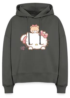 Produktbild von Spreadshirt Hello Kitty Mit Teddy Auf Dem Rücken Frauen Boxy Organic Hoodie, XL, Anthrazit