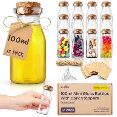 Image de Petites bouteilles en verre avec bouchon en liège - Lot de 12 pour la décoration
