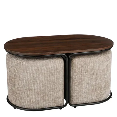 Image de Mica Decorations Table basse avec tabourets décoratifs - 3 pièces - L79 x l45 x H41 cm - Gris clair