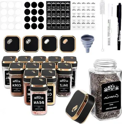 Obrázok produktu pre Sada 12 sklenených nádob na korenie Famanu – objem 120 ml – priehľadné sklo – dózy na korenie s uzáverom z nehrdzavejúcej ocele