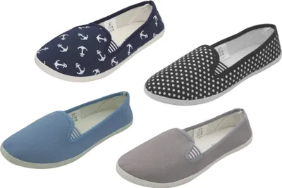 Produktbild von Damen Canvas Sneaker Slipper Slip On Schuhe Loafer Stoff Freizeitschuhe Flats, Farbe:Blau, Schuhgröße:EUR 37