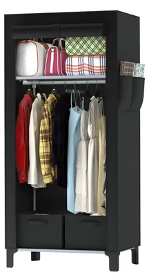 Stoffkleiderschrank mit Kleiderstange, 130x45x172 cm, 3 Stangen, 6 Böden