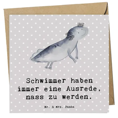 Produktbild von Mr. & Mrs. Panda Grußkarte Schwimmen Ausrede - Grau Pastell - Geschenk, Chlorgeruch, Schwimmbegeisterung, Sportler Geschenke, Wassersport, doppelkarte, Klappkarte, Wasser