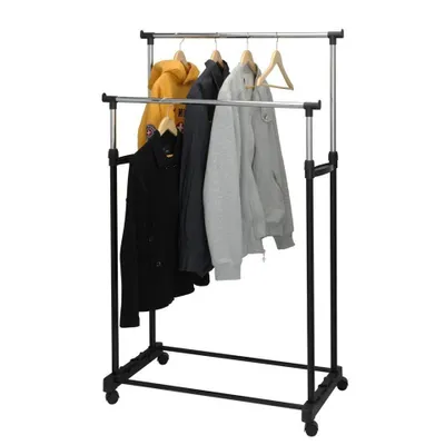 Produktbild von Storage solutions Kleiderständer mit Doppelstange 4 Rollen Metall