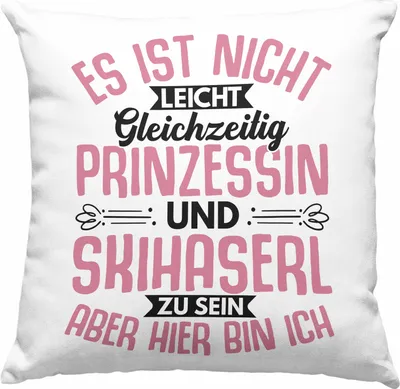 Produktbild von Trendation - Ski Damen Deko-Kissen mit Füllung 40x40 Geschenk Skihaserl Geschenkidee Spruch Skihase Apreski Geschenkidee Frauen (Rosa)