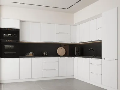 Produktbild von Winkelküche – Eckküche – Küchenzeile L-Form – Komplettküche – Küchenzeile – Zivora – KS37-G320x290 cm – Weiß Matt Ohne Arbeitsplatte