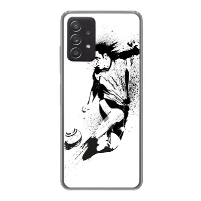 Produktbild von MuchoWow® Handyhülle Schutzhülle Hülle für Samsung galaxy a73 Eine Illustration einer Person, die einen Fußball in Richtung Tor schießt - Jungen - Junge - Kind Silikon Softcase Handy Hülle - Handyhülle