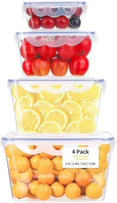 Obrázek produktu pro Sada průhledných vzduchotěsných nádob na potraviny, vhodné do mikrovlnné trouby a myčky, 4 kusy, pro přípravu jídel a na cesty