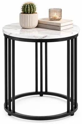 Image de Relaxdays, table d'appoint MARMO, idéale pour le salon, en métal et MDF, aspect marbre, table ronde pour canapé, dimensions (H x D) : 51 x 41 cm, noire et blanche, Image générée par une IA