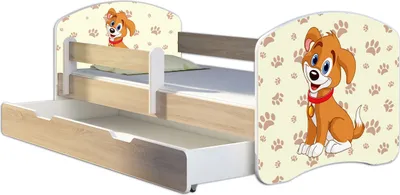 Produktbild von ACMA Jugendbett Kinderbett Junior-Bett Komplett-Set mit Matratze Lattenrost und Rausfallschutz Sonoma 11 Welpe 180x80 + Bettkasten