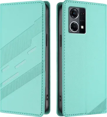 Image de Etui pour Oppo Reno8 4G, étui portefeuille en cuirPolyuréthaneavec fente pour carte et fonction Türkis stand