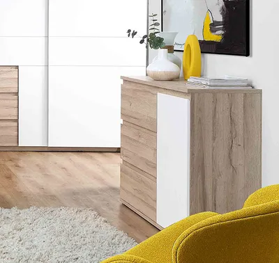 Produktbild von Kommode Sideboard Anrichte 115cm Bianco Eiche weiß Neu