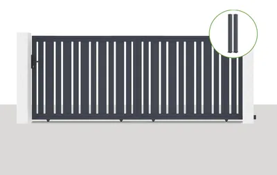 Produktbild von Schiebetor 4x1,6m VEYMONT + 2 EIFEL-Pfosten H.190cm Grau