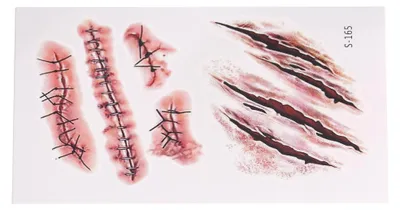 Produktbild von Realistische Schuss- und Messerstichnarben als temporäre Tattoos – Aufkleber für Halloween-Dekoration