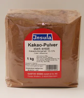Produktbild von Kakaopulver Insula stark entölt hell aus Kakaobahnen fettarm 1000g
