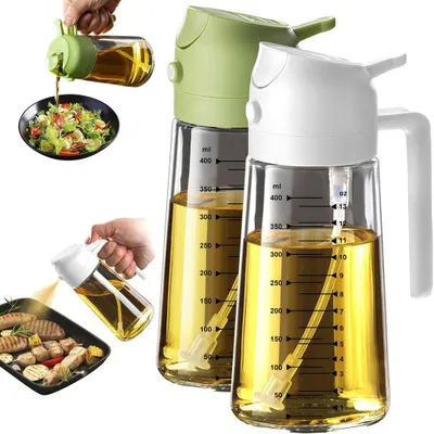 Produktbild von 2er set Ölsprüher mit Skala 500ML, 2-in-1-Mehrzweck, Ölsprüherflasche, Glasölflasche, Speiseölspray, geeignet für Kochen, Grillen, Backen, Heißluftfri
