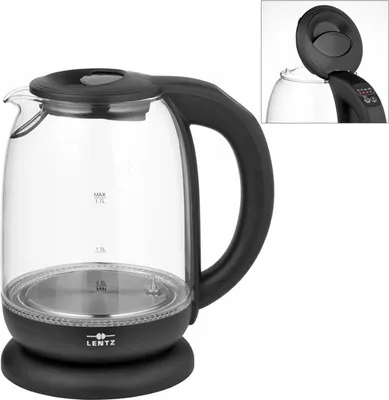 Produktbild von LENTZ Glas-Wasserkocher 1,7 Liter mit Temperaturwahl schwarz 74134