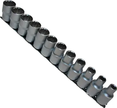 Produktbild von 12 x Steckschlüsseleinsätze 12-kant 1/2" VIELZAHN 8-19 mm Nuss auf Steckleiste